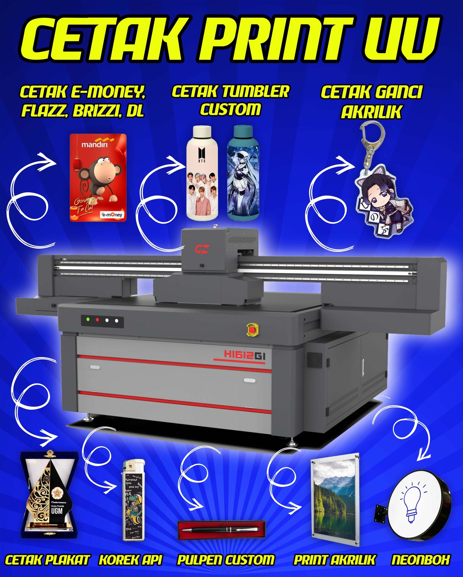Mesin Produksi Cetak Uv / Cetak Tumbler, Akrilik, Emoney, Pulpen Korek Api, Plakat, Stiker DTF UV, Dll